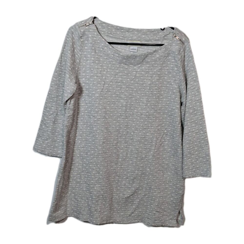 Liz Claiborne Shirt Gray Weekend Women's Size Large Zip Shoulder 3/4 Sleeve Top